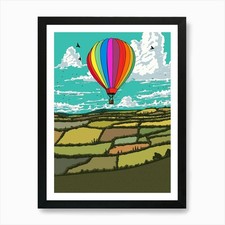 Hot Air Balloon In The Countryside  Framed Wall Art Poster Canvas Print Picture
