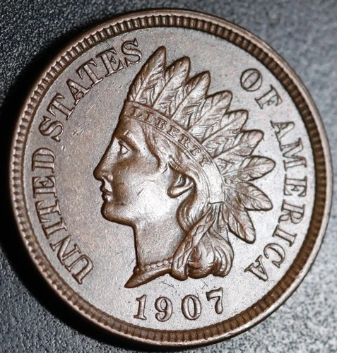 1907 INDIAN HEAD CENT - With LIBERTY & 4 DIAMONDS - AU UNC