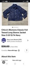 Chico's Womens Classic Foil Tweed Long Sleeve Jacket Size 2 US 12/14 Navy