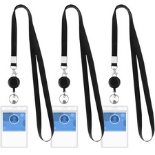 Clear ID Badge Holders, 3 Pack able Lanyards, Black