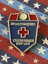 RARE Vintage Laos Red Cross Laotian Service Pin IRC Medical Doctor Nurse