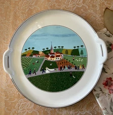 Villeroy & Boch Design Naif Wedding  12.5" Handled Cake Plate Signed LaPlau EUC