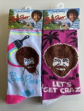 Bob Ross Joy Of Painting Lets Get Crazy 2 Pairs Socks Crew Socks New