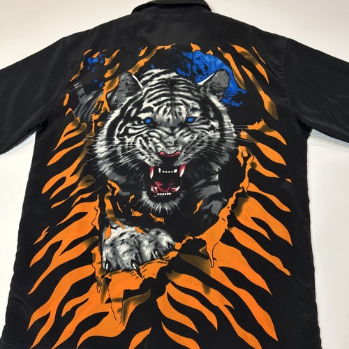 Vintage Tiger Mens Shirt Size Large Black Y2K KAD Clothing Button Up - Picture 16 of 16