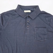 Bugatti Men's Long Sleeve Polo XL Navy Blue Piqu  Pocket Shirt Cotton Blend