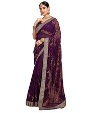 Women's Georgette Embroidery  Stone Work Saree with Unstitched Blouse Piece