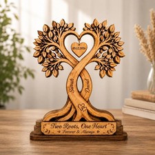 Personalized Couple Heart Tree Wooden Block, Custom Couple Name Sign, Wedding