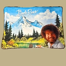 BOB ROSS Throw BLANKET Very Soft Cuddly Sherpa Mountain Scene 60"x44"