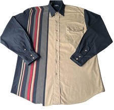 Vintage 90s Roper Rodeo Blue Shirt Mens L 16 Striped Western Cowboy Made In USA