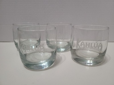 Kahlua Coffee Liqueur Etched Logo Lowball Rocker Glasses Promo Lot Of 4 Old Fash