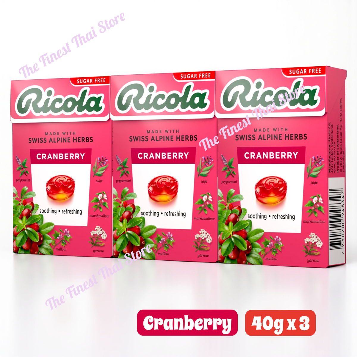 RICOLA Swiss Herb Lozenges Cranberry Flavor - 40g pack of 3 boxes