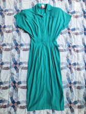 80's Hearts Teal Maxi Button Up Belted Dress Size 4