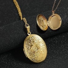 9CT Gold Locket Necklace Pendant and 20'' Chain Floral Engraved Locket UK