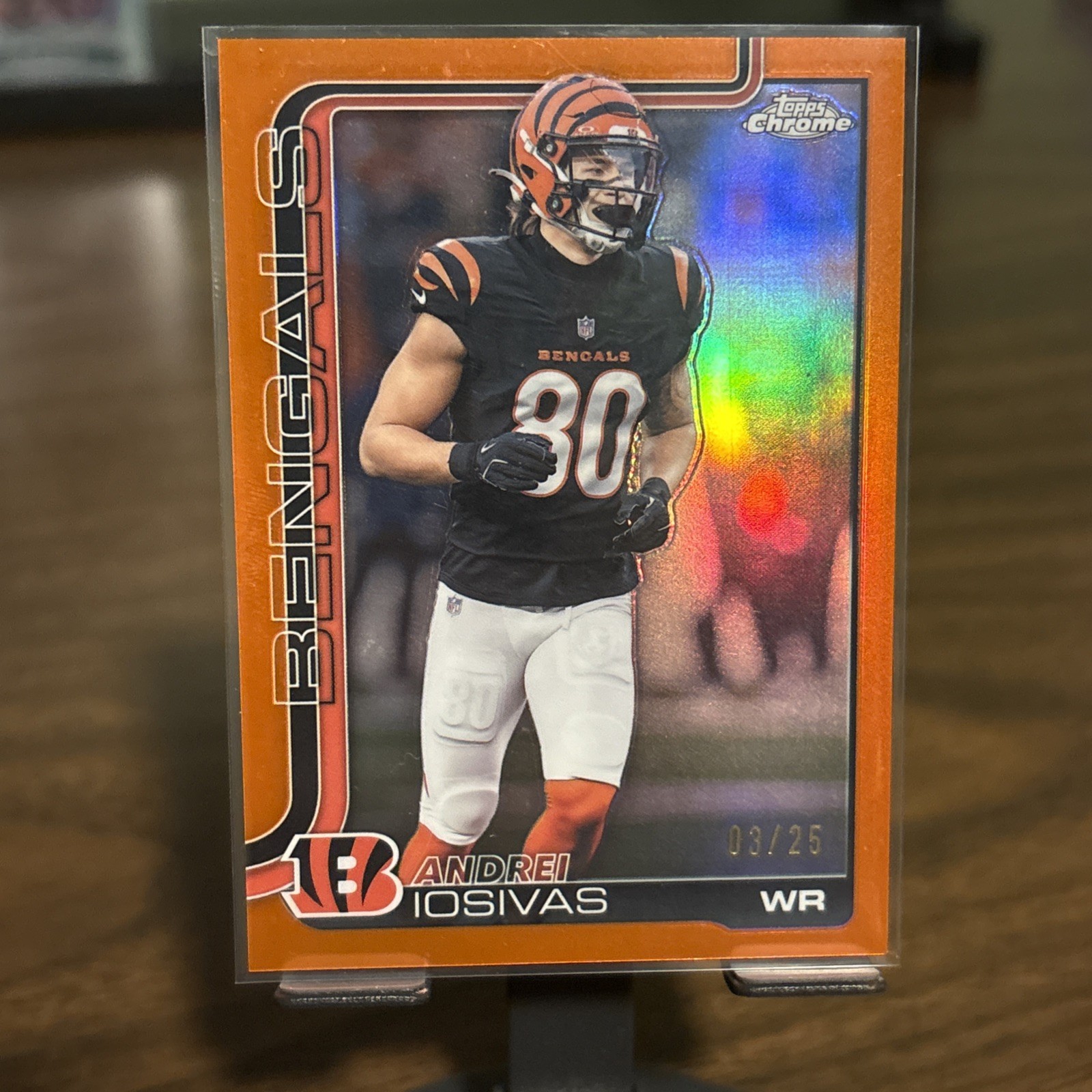 2025 Topps Chrome Football Andrei Iosivas True Orange Refractor /25 Bengals #60