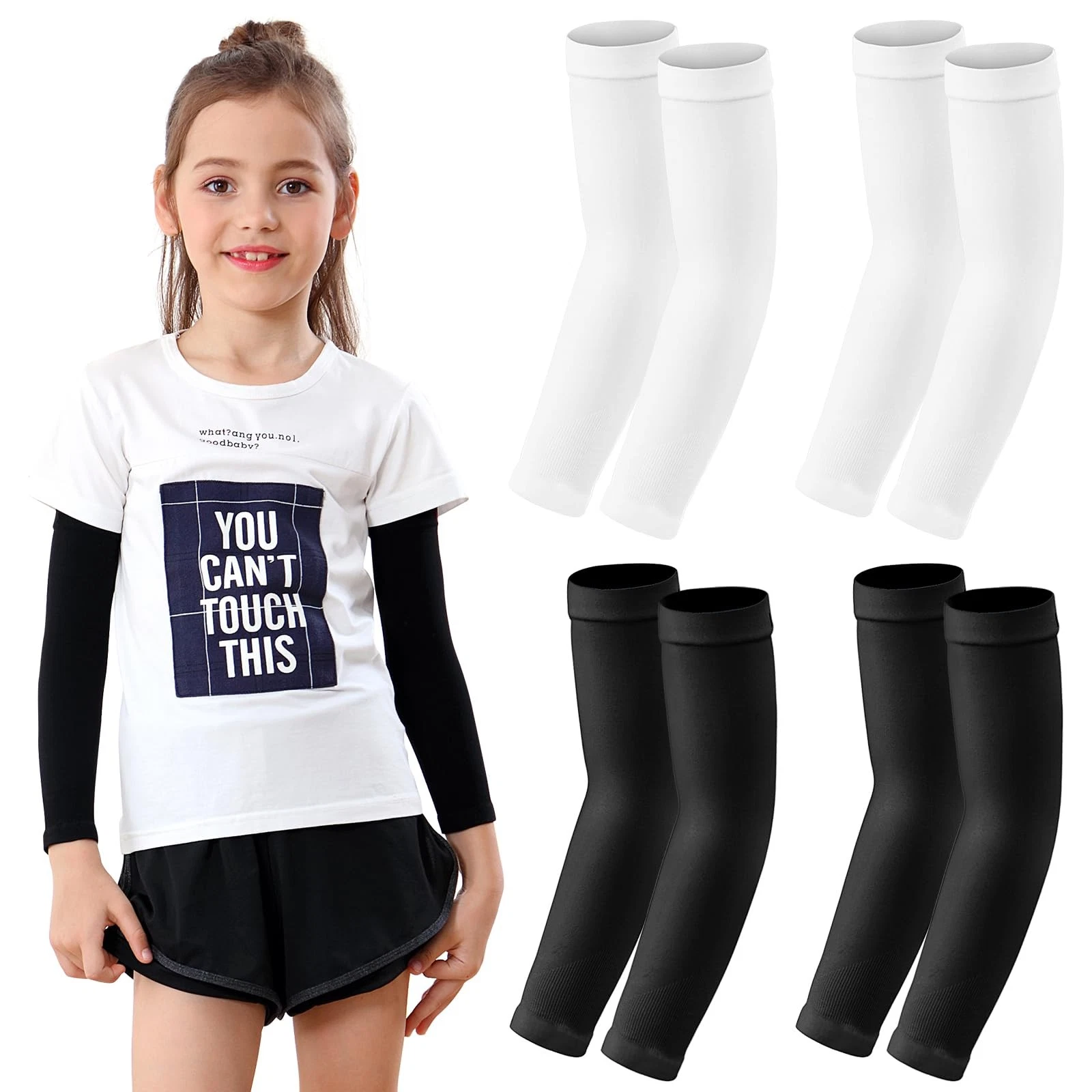 Arm Warmers Kids 4 Pairs, Arm Sleeve Sleeve Protection UV Arm Warmers Arm Stockings Ar...