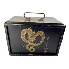 1920s Mahjong Set Bone and Bamboo Tiles with Wood Box Counting Sticks 144 Tiles