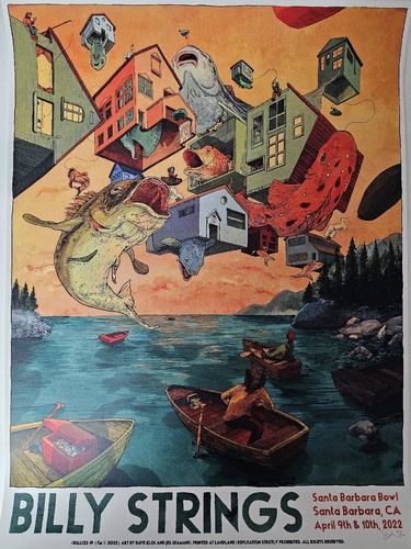 BILLY STRINGS Signed POSTER SANTA BARBARA BOWL DAVE KLOC LANDLAND Screenprint - Picture 3 of 12