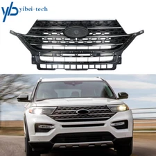 For Ford Explorer 2020 2021 Front Radiator Upper Grille Gloss Black W/Chrome
