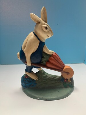 Vintage Cast Iron Peter Rabbit Carrot Wheelbarrow Doorstop / Bookend
