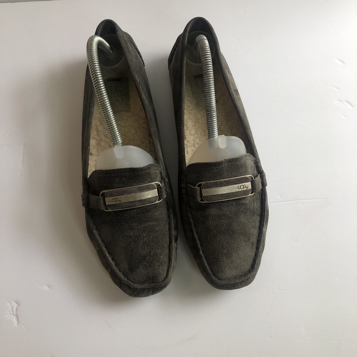 UGG Suede Gray Slip On Loafers Moccassins Women Size 9.5 | eBay
