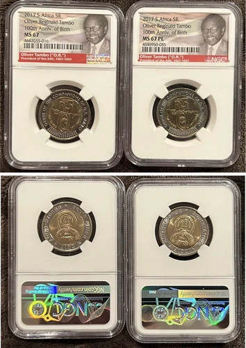 2 X 2017 South Africa 5 Rand - Oliver Reginald Tambo - MS67 PL & MS 67 NGC -Free