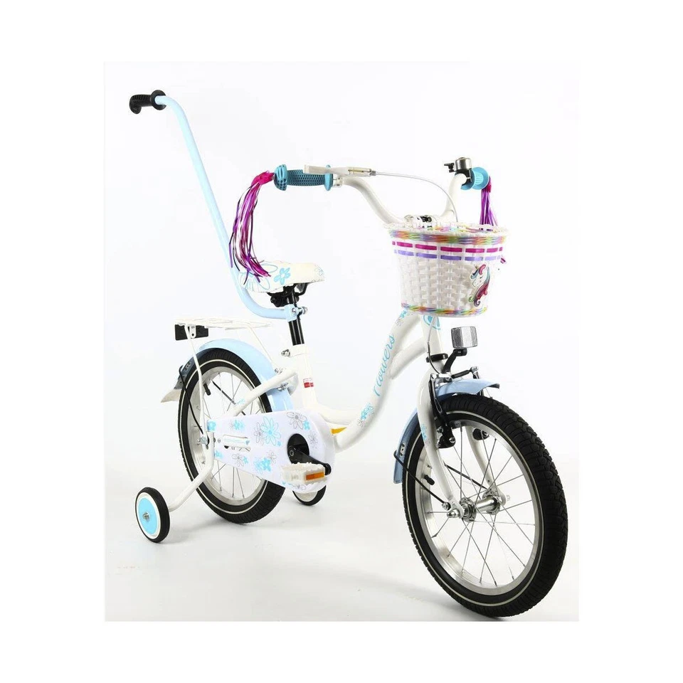 FLOWERS Kinderfahrrad 16" Mädchenfahrrad Kinder Rad Bike Spielrad - Weiß/Blau - Bild 3 von 4