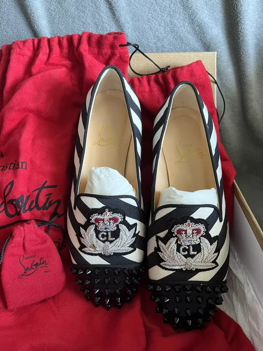 AUTHENTIC Christian Louboutin Black White Striped Intern Flat
