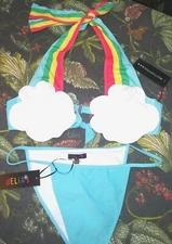 Delias Rainbow & Clouds Swim Set. New! Size XXL. Kawaii Bikini. Rave Festival 