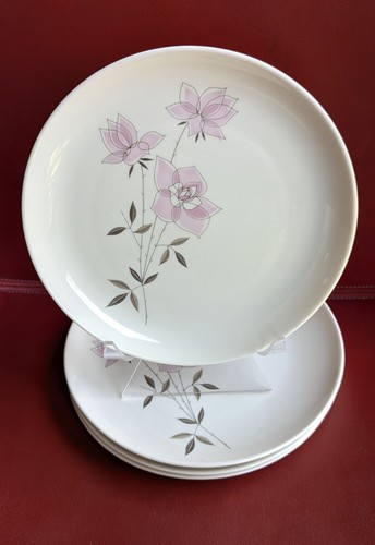 Set Of 4 Vtg MCM Pink ROSE SACHET Taylor Smith TAYLORTON 8" Lunch Salad Plates - Picture 5 of 17