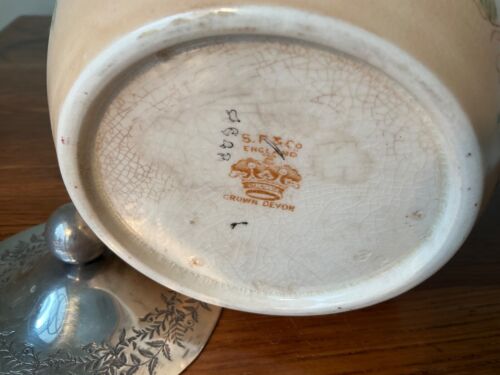 Antique Edwardian English Crown Devon hand painted biscuit barrel EPNS mount - Picture 8 of 8