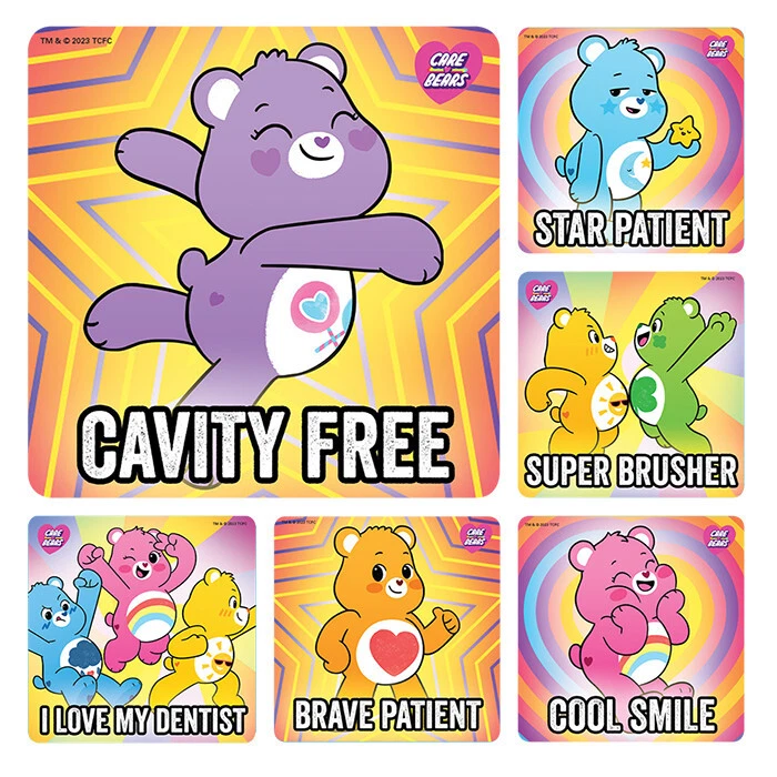 SANDYLION 25 Care Bears Dental Patient Stickers, 2.5" x 2.5" each