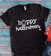 Happy Halloween, Ghost, Black, Unisex Short Sleeve T-shirt