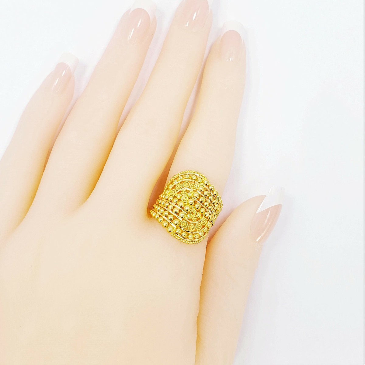 アクセサリー Real 18K Gold Ring Genuine 22K Solid Yellow Gold RING US 7 Female Stamp 916