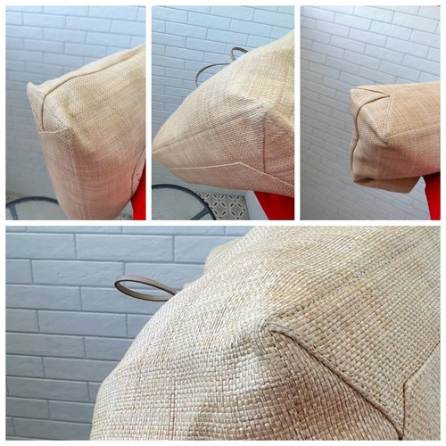 PRADA Logo Print Raffia Tote Bag Shoulder Tote Leather Natural Beige Size XL - Picture 18 of 23