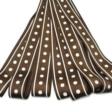 8 Yards Brown White Polka Dot Striped Grosgrain Ribbon Lot 1.5"W