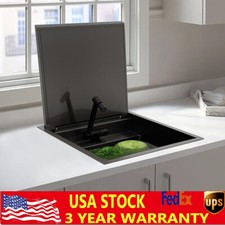 Hidden Kitchen Sink, Single Bowl Sink, Stainless Steel Sink w/ Folding  Faucet