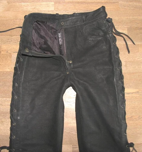/ Hein Gericke/Damen- Lace-Up Leather Jeans / Biker Pants Black Approx. Size 38