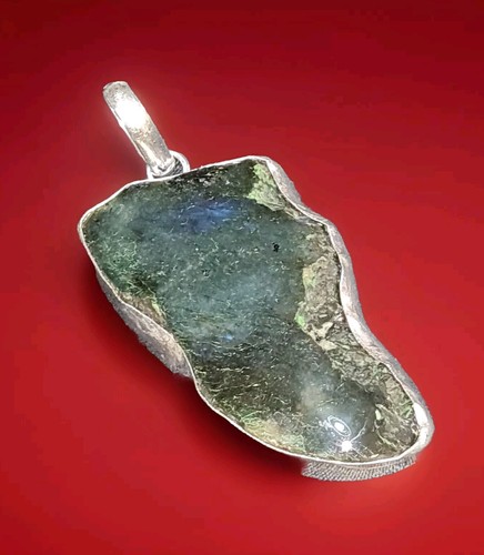 Colgante de piedras preciosas de plata 925 de labradorita en bruto. Impresionante. Deformado (3857) - Imagen 17 de 19