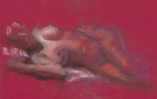 FEMALE FIGURE Study Red DRAWING 8x13 Abstract Soft Pastel Painting Realism ART