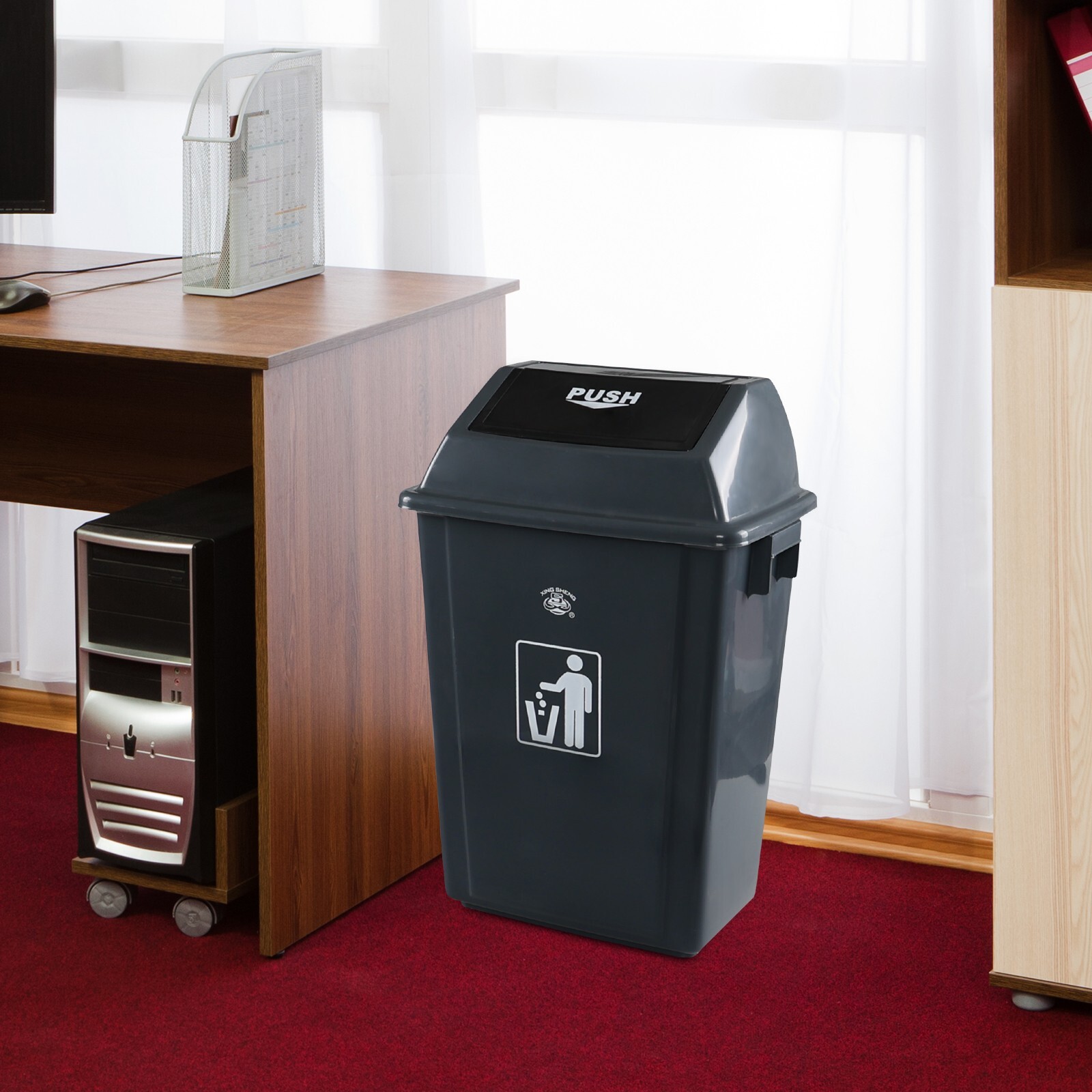 4 Packs 18 Gallon Large Commercial Trash Can, Plastic Tall Garbage Can Outdoor