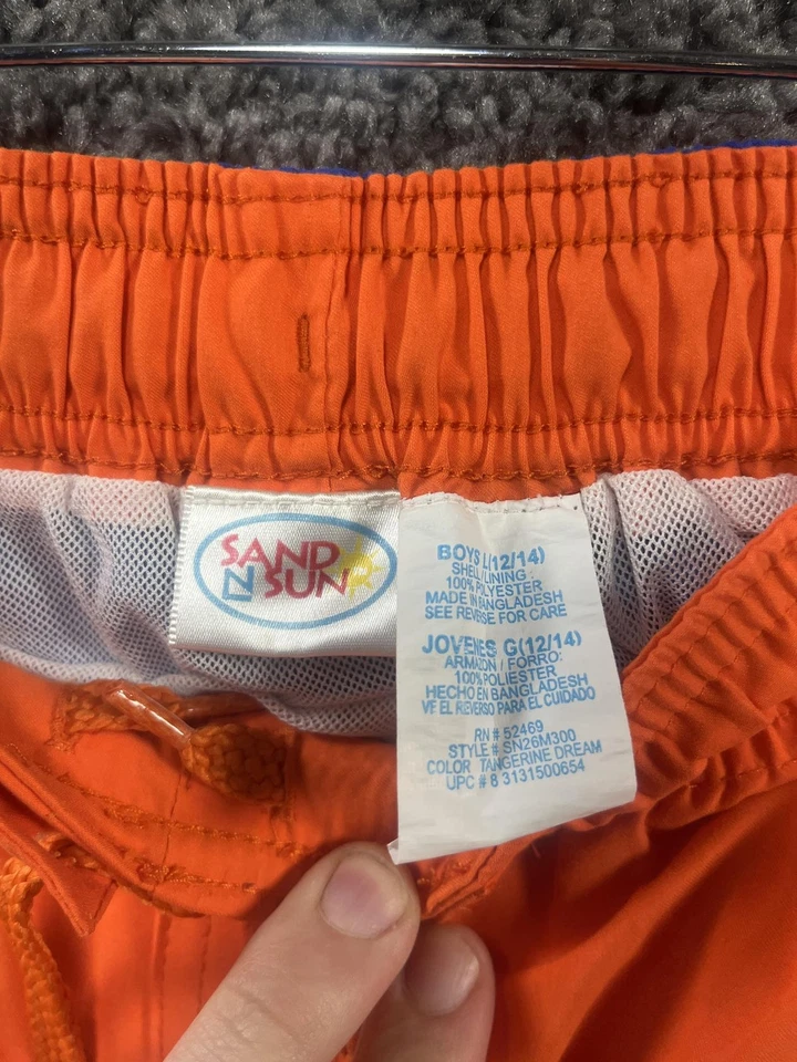 Sand N Sun 男孩/青少年 L 码 (12-14) 橙色和蓝色泳裤及膝 — 第 2/4 张图片