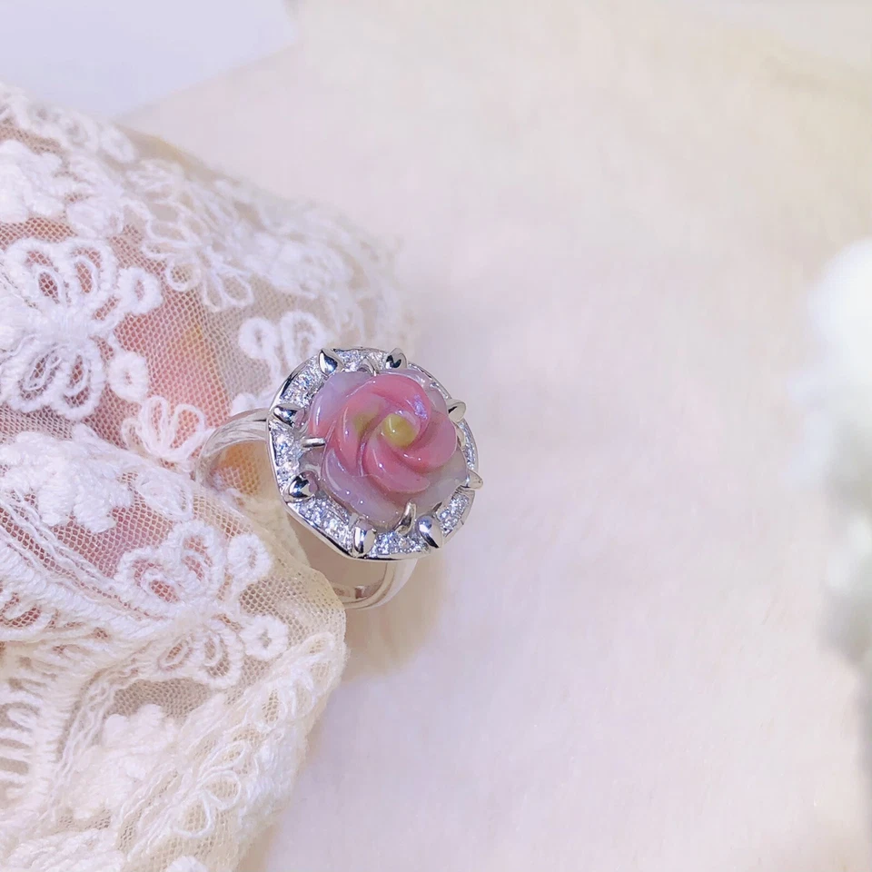 Anillo Clásico YanYuan Ágata Rosa Plata de Ley 925 Anillo Abierto Regalo de Cumpleaños Rosa Foto 3 de 4