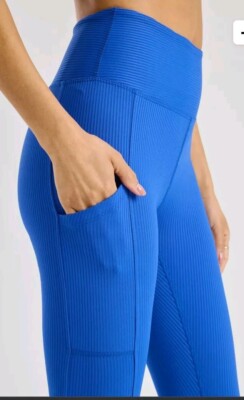 Year Of Ours High Waist Blue Ribbed Pocket Leggings Size Small