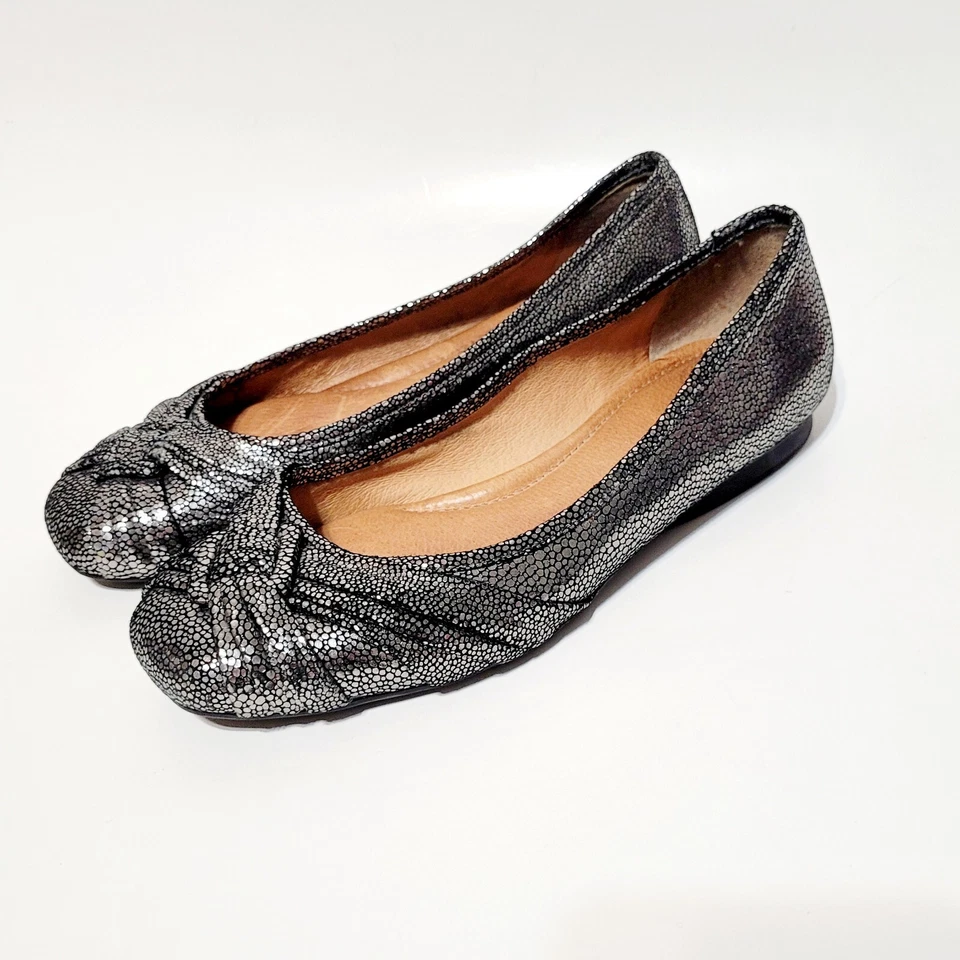 Zapatos planos de ballet Nurture Callista plateados metálicos peltre negros sin cordones Wms 8,5 M Foto 2 de 4