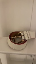 Auth Prada White Leather Belt Red Edge Gold Buckle Size 85