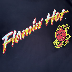 black FLAMIN' HOT promo t-shirt - SPARKY mascot - CHEETOS frito lay - NEW - (S)