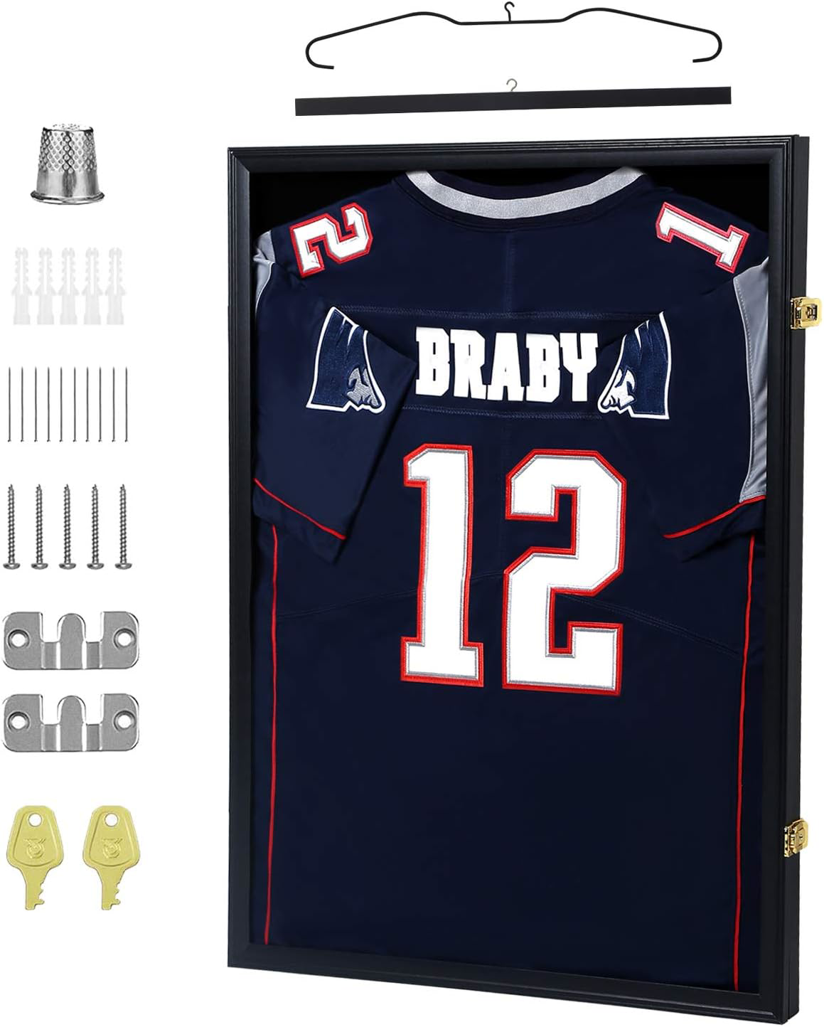 Lockable Jersey Display Case - Large Shadow Box with UV Protection & Hanger