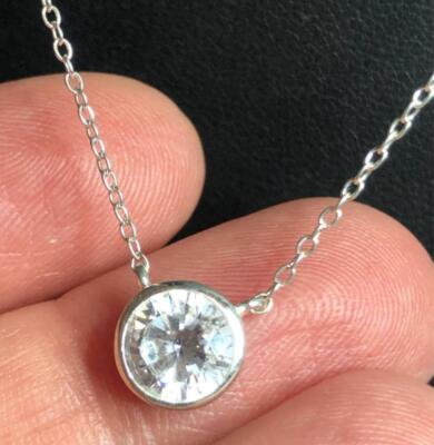 4332 Sterling Silver Signed LA 925 bezel CZ Pendant necklace 18-20''