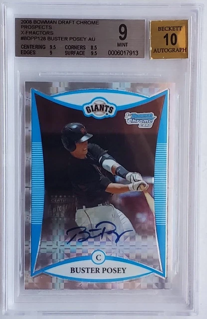 BUSTER POSEY 2008 Bowman Draft Prospects Chrome X-Fractors AUTO BGS 9 MINT