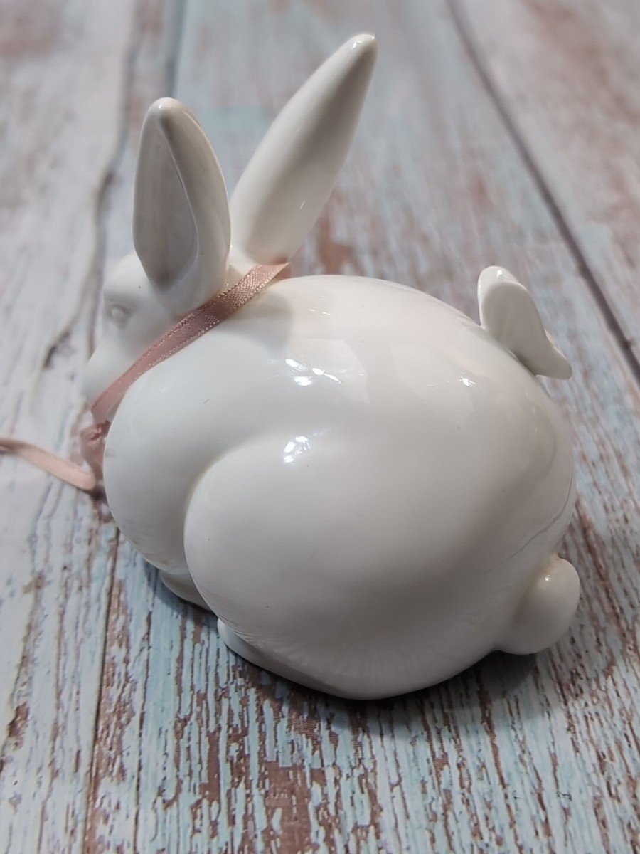 Vintage Department 56 White Fine Bone China Rabbit With Butterfly